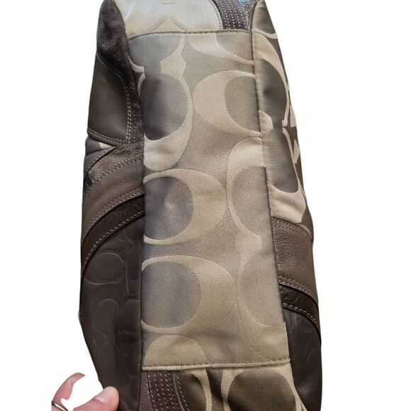 Coach Tote Bag Pewter Grey Large Ocelot Patchwork Mixed Media Leather Canvas - Picture 3 of 9